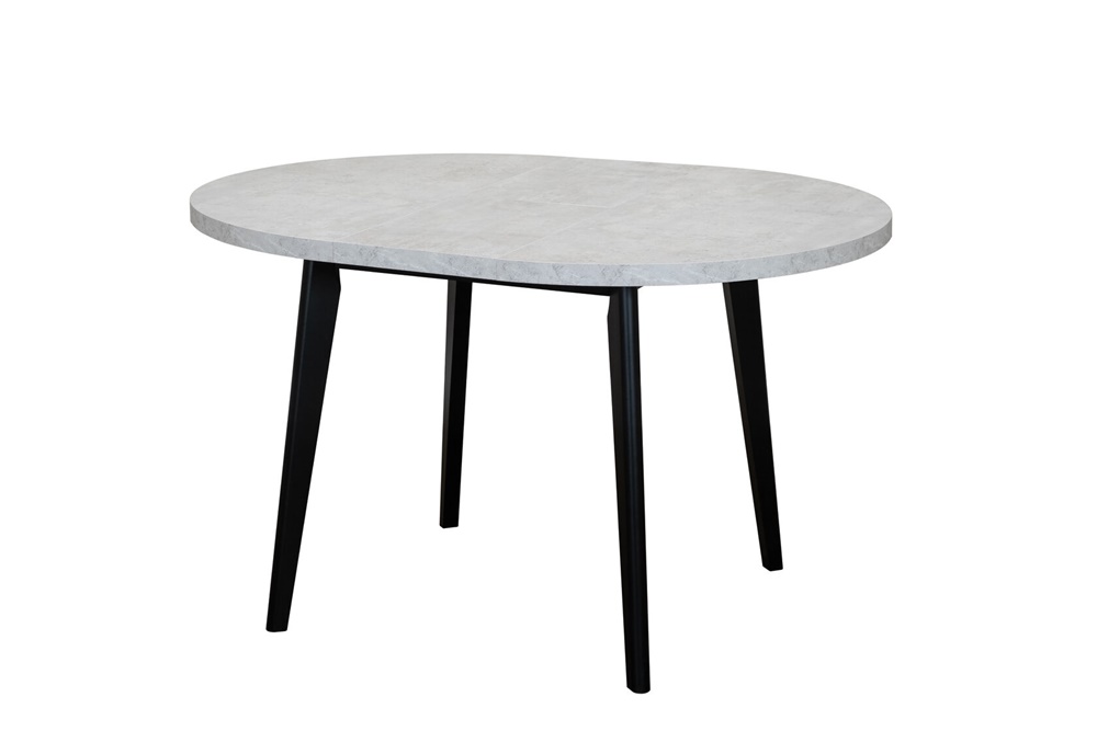Круглый раздвижной стол в разложенном виде, цвет: бетон лайт + черный